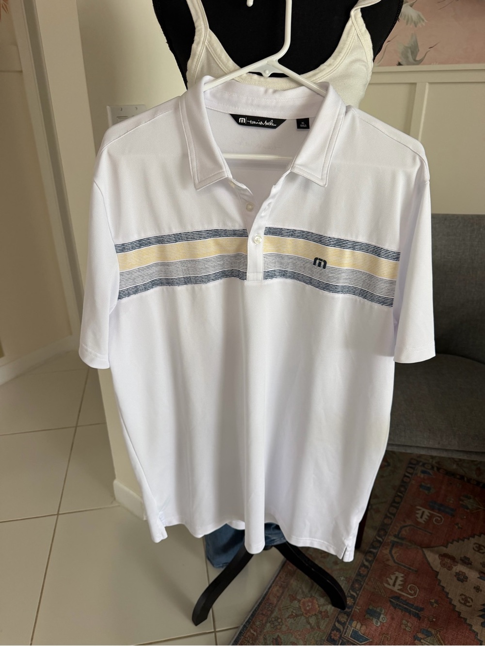 Travis Mathew Los Cabos Polo Shirt Horizontal Stripe White/yellow/blue XL